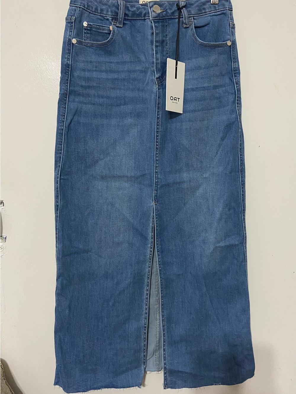 Oat New York Blue Denim Maxi Skirt with Front Slit